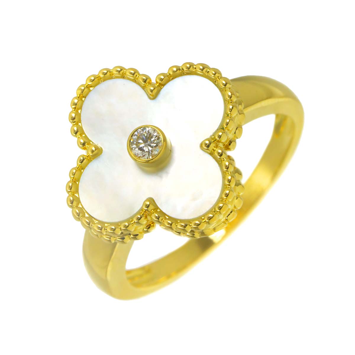 Vintage Alhambra MOP Diamond Ring 18K YG size52 6(US)