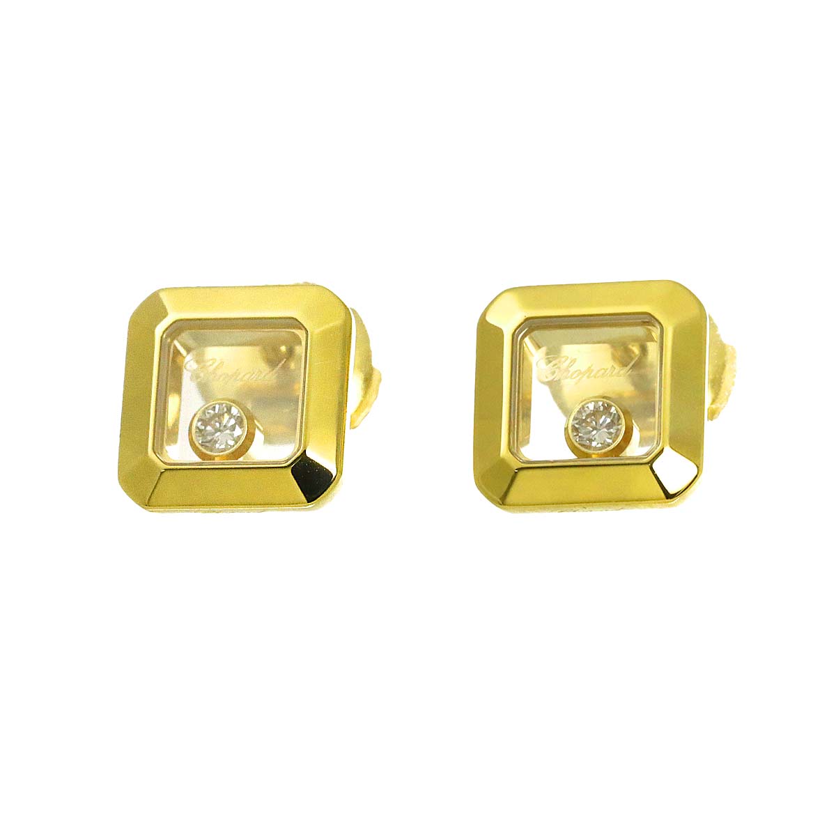 Happy Diamond Square Earrings Pierced 18K YG 750