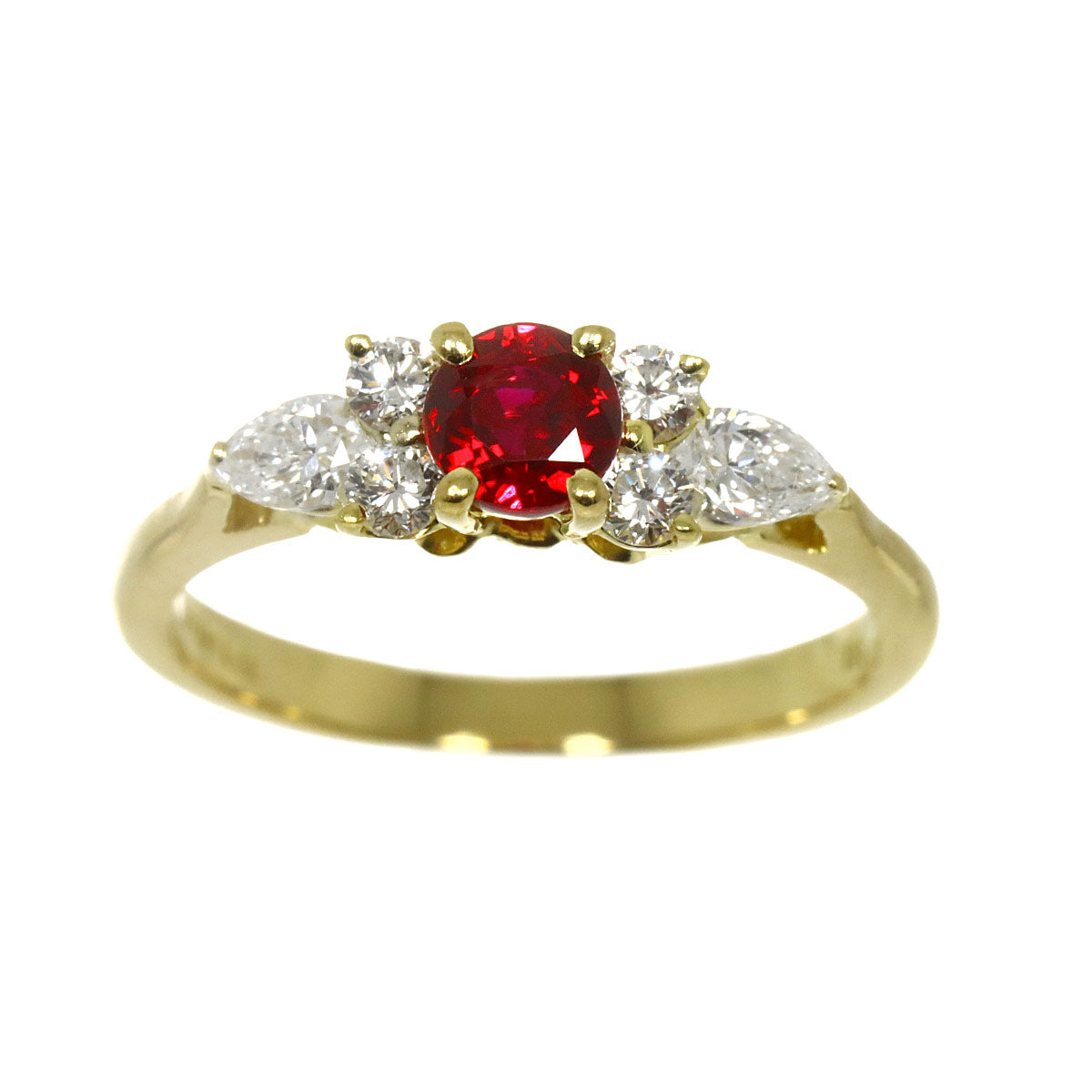 Seven Stones Ruby Diamond Ring 18K YG 750 size4.5(US)