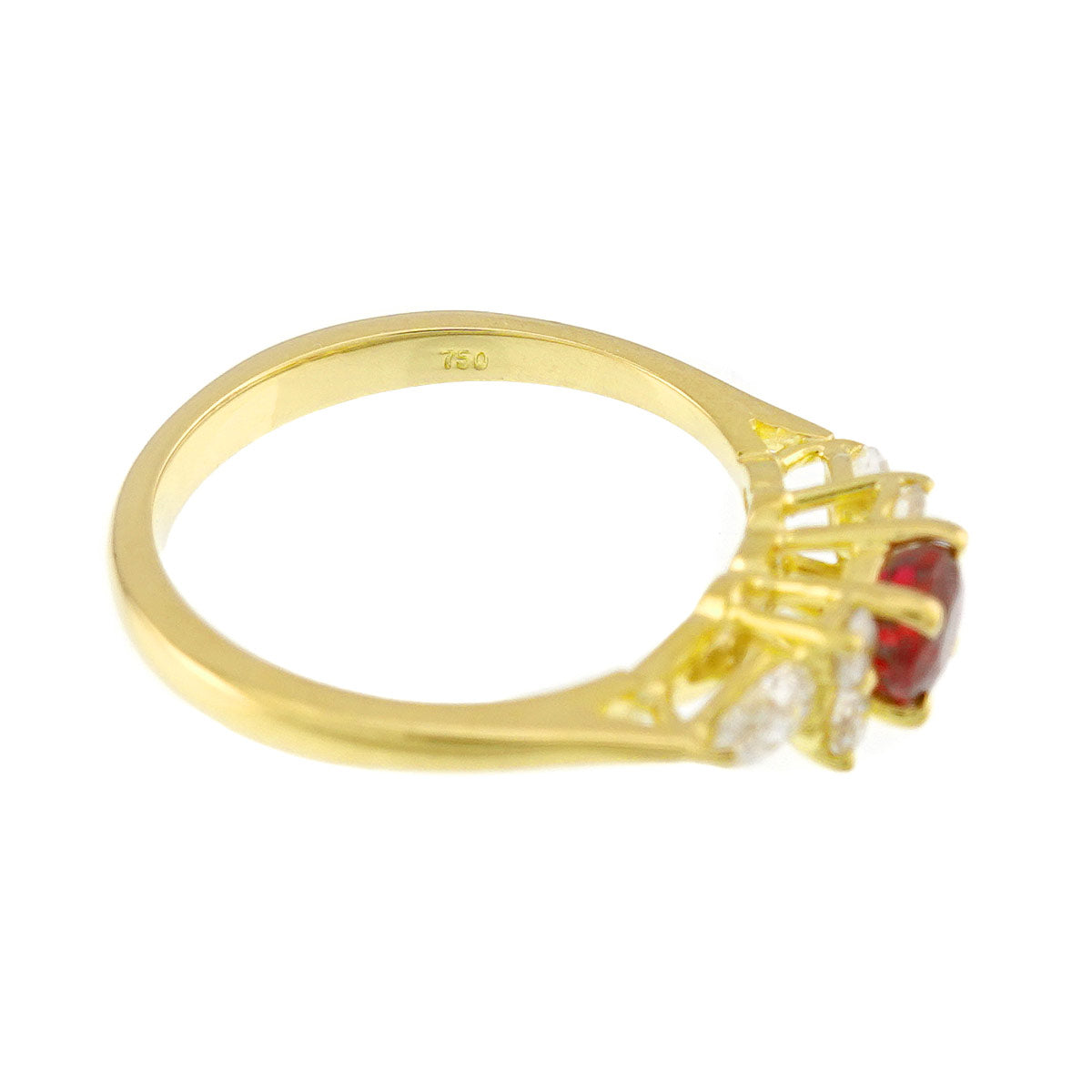 Seven Stones Ruby Diamond Ring 18K YG 750 size4.5(US)