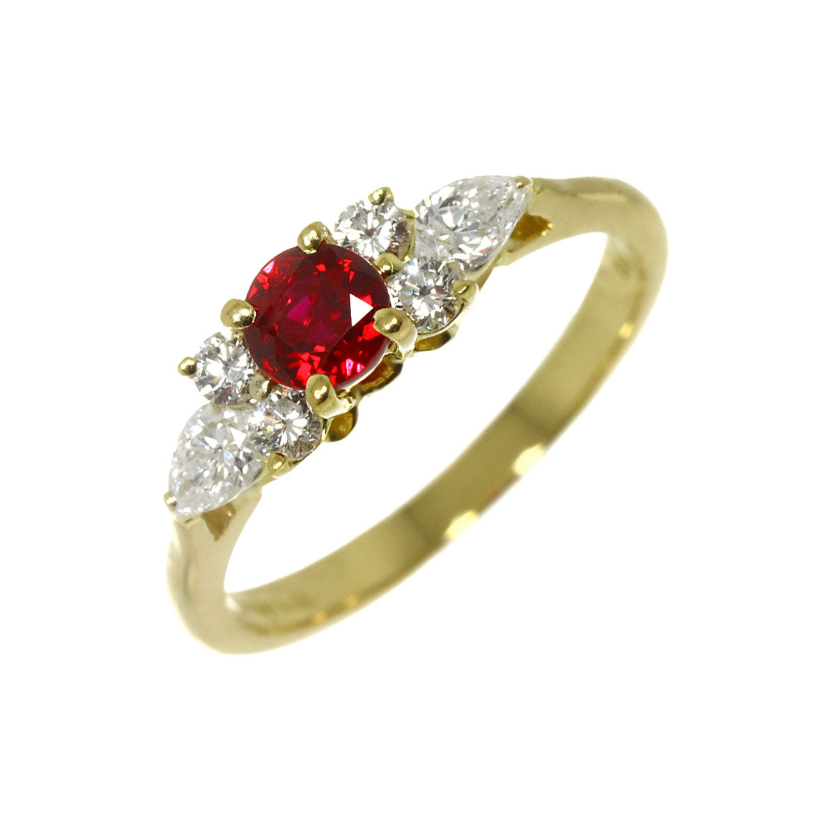 Seven Stones Ruby Diamond Ring 18K YG 750 size4.5(US)