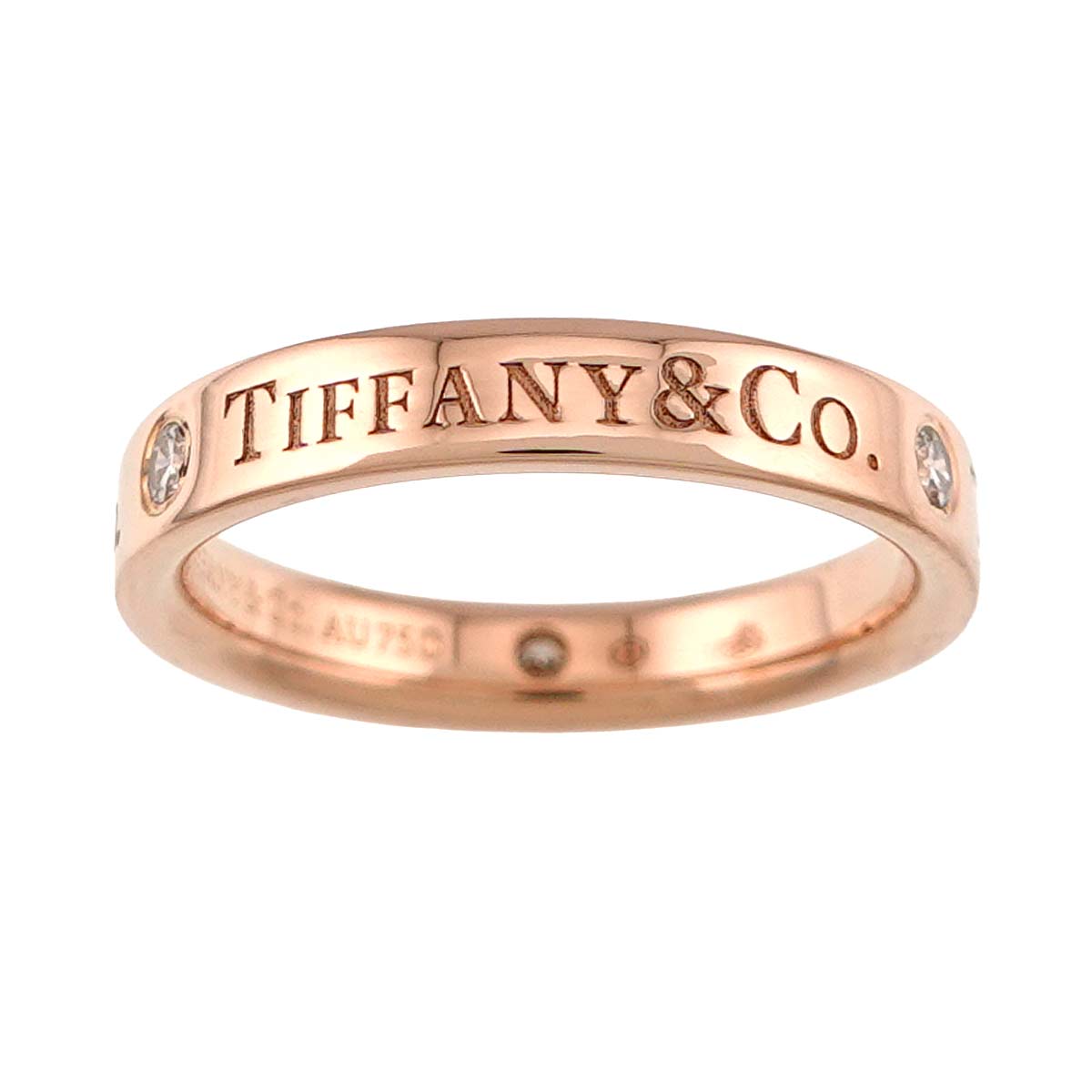 Diamond 3P band Ring 18K Pink Gold 750 Size3.75(US)