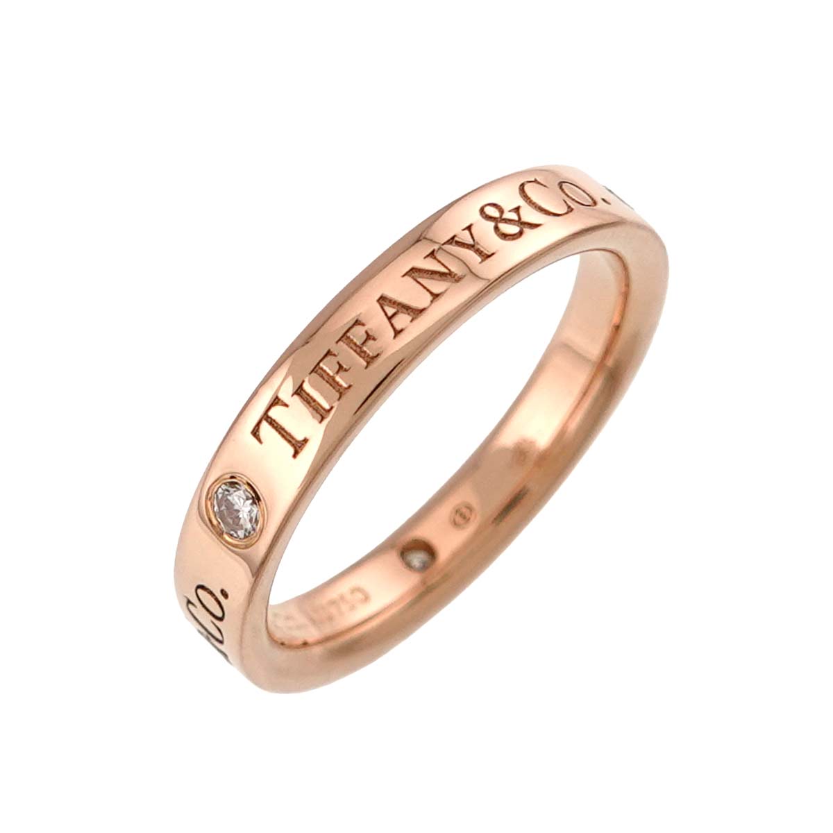 Diamond 3P band Ring 18K Pink Gold 750 Size3.75(US)