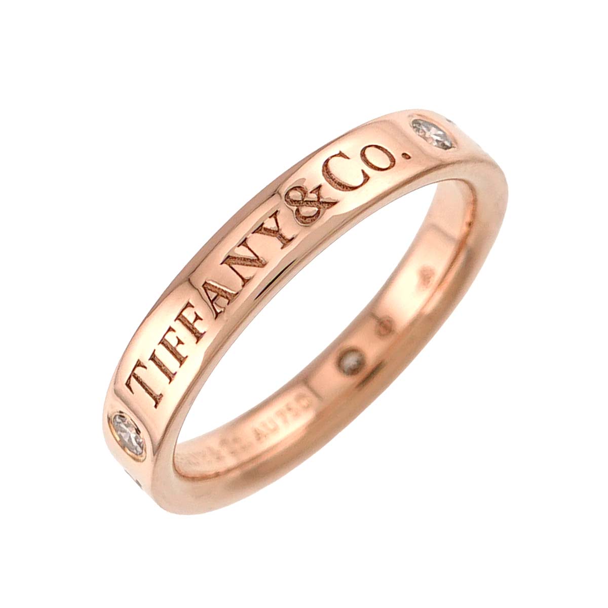 Diamond 3P band Ring 18K Pink Gold 750 Size3.75(US)