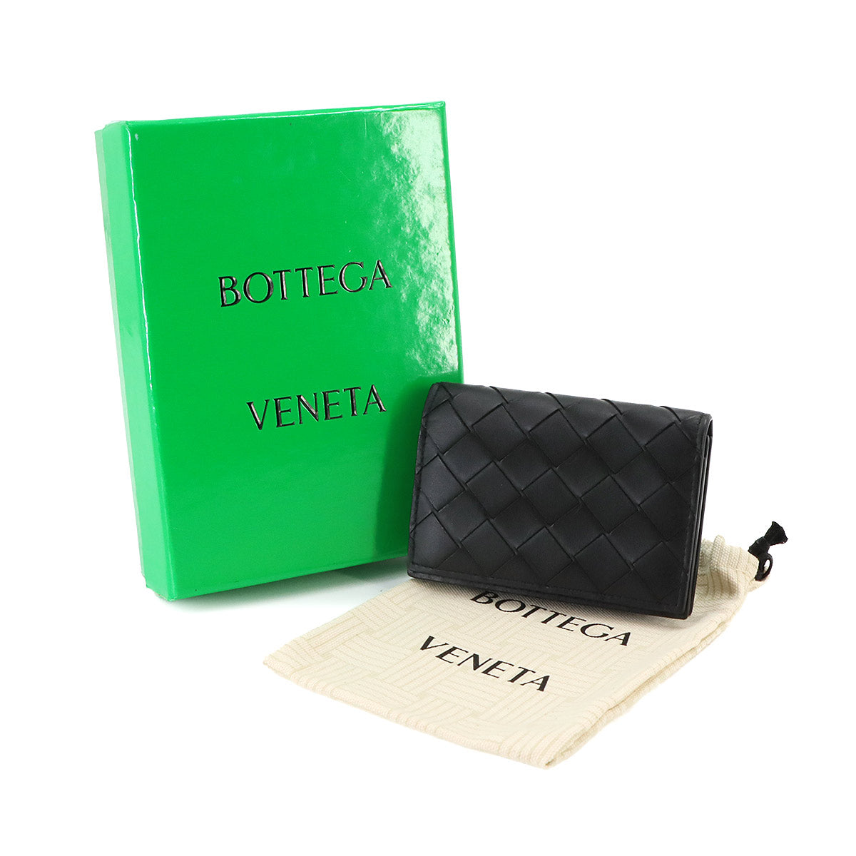 Intrecciato Card Case Leather Black