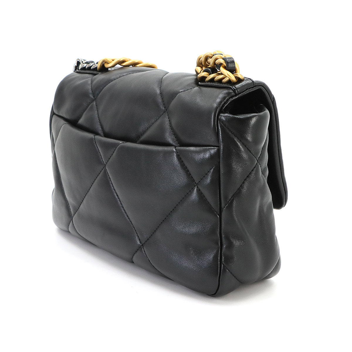 CHANEL 19 Chain Hand Shoulder Bag Leather Black AS1160