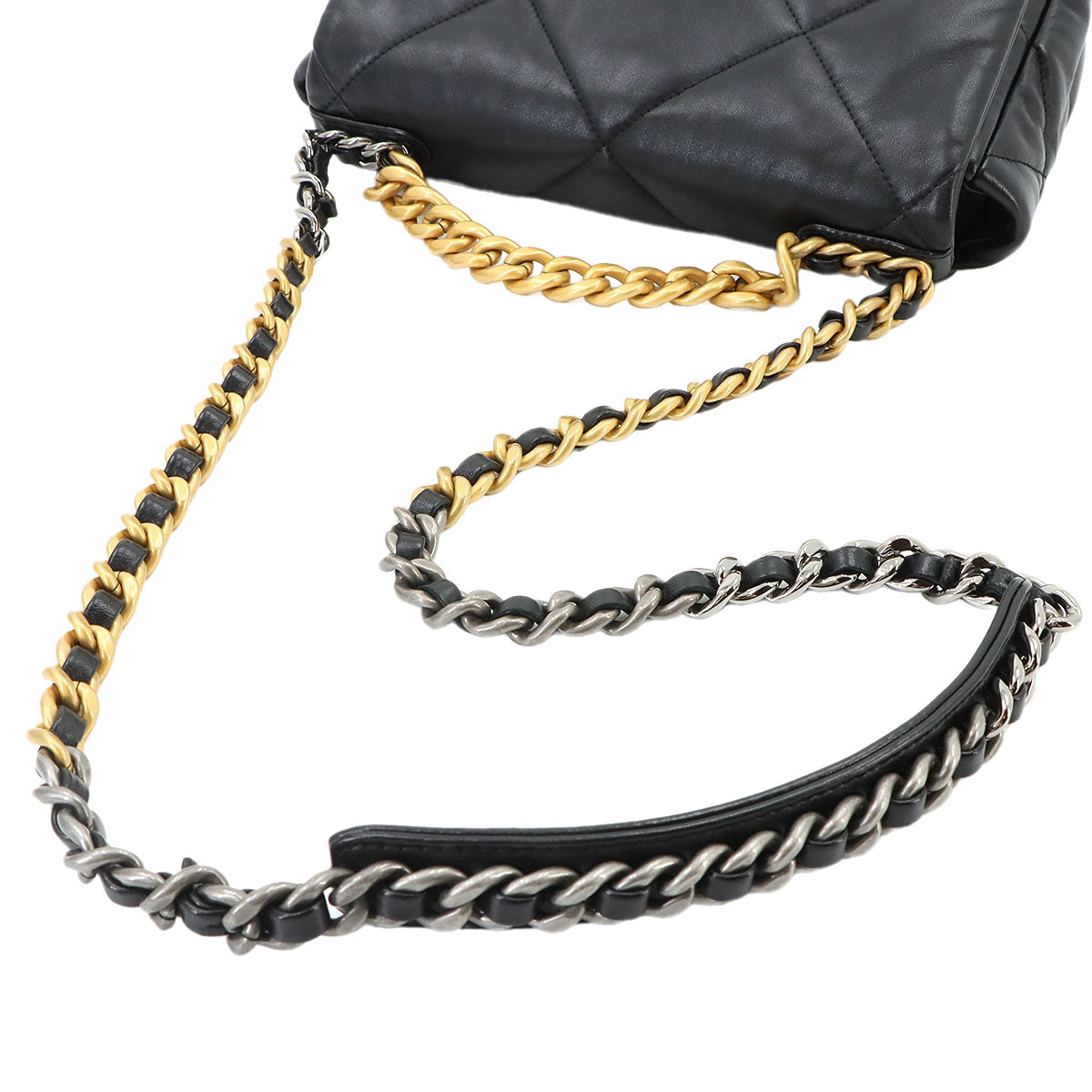 CHANEL 19 Chain Hand Shoulder Bag Leather Black AS1160