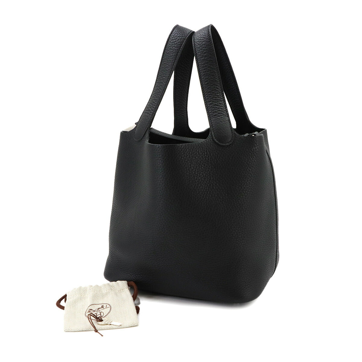Picotin Lock MM Hand Bag Taurillon Clemence Black Purse