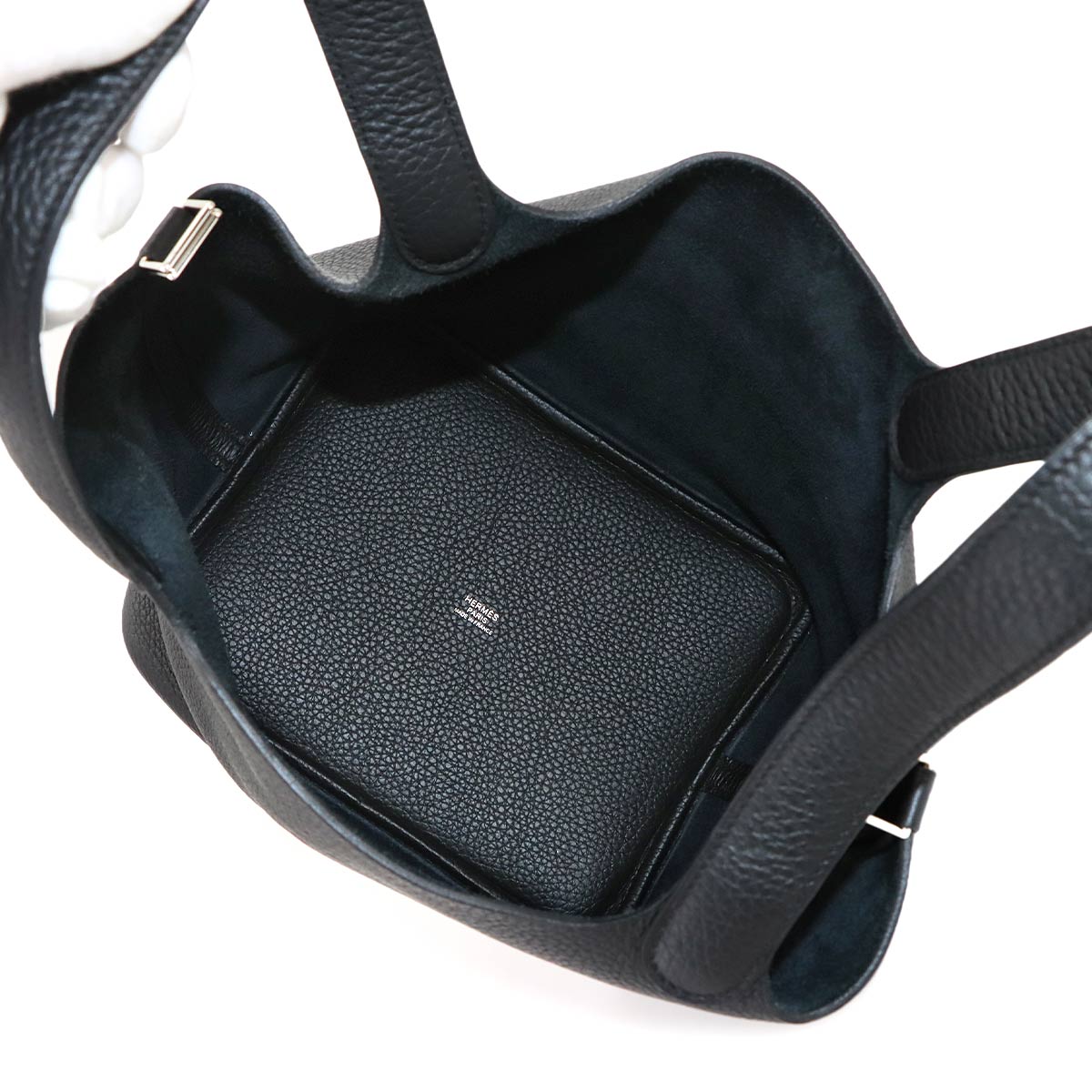 Picotin Lock MM Hand Bag Taurillon Clemence Black Purse