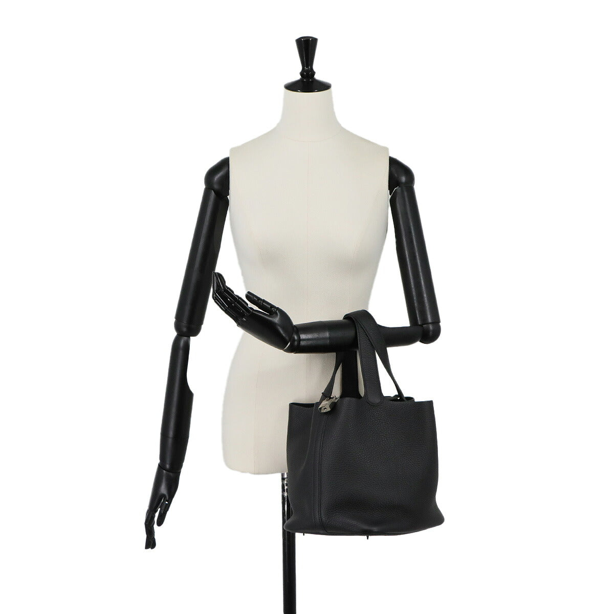 Picotin Lock MM Hand Bag Taurillon Clemence Black Purse