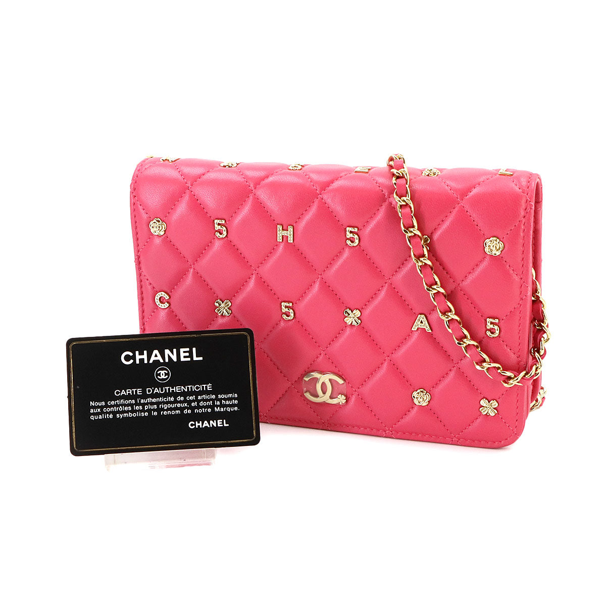 Matelasse Chain Wallet Leather Pink Icon