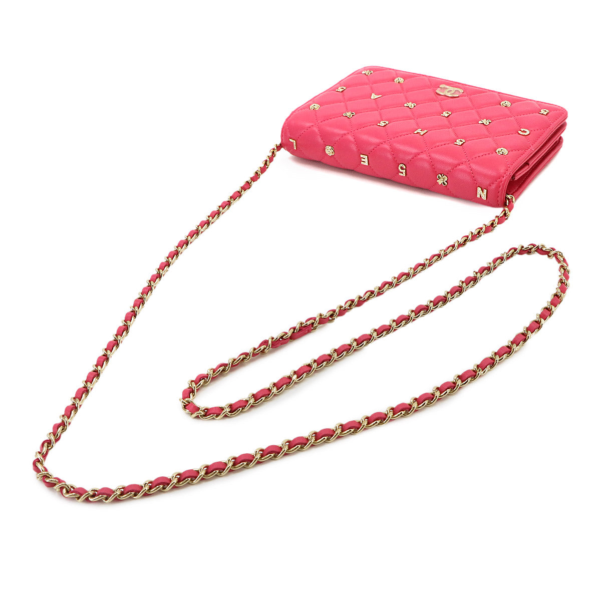 Matelasse Chain Wallet Leather Pink Icon