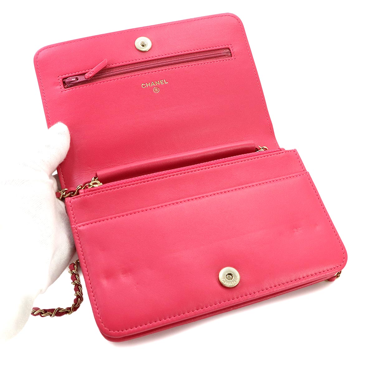 Matelasse Chain Wallet Leather Pink Icon
