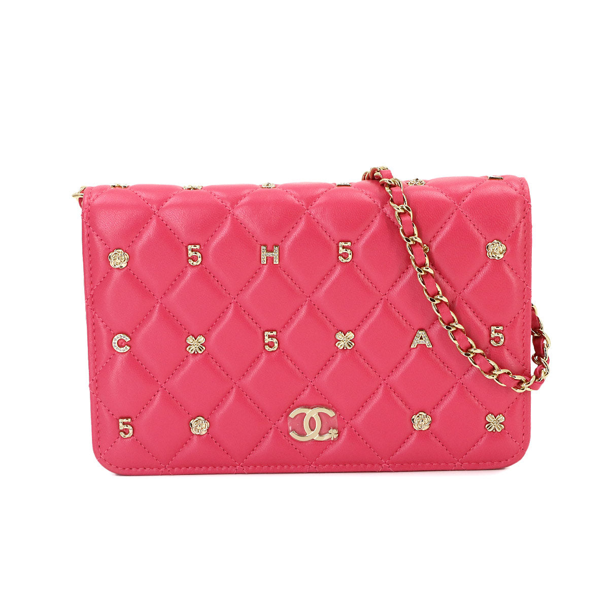 Matelasse Chain Wallet Leather Pink Icon