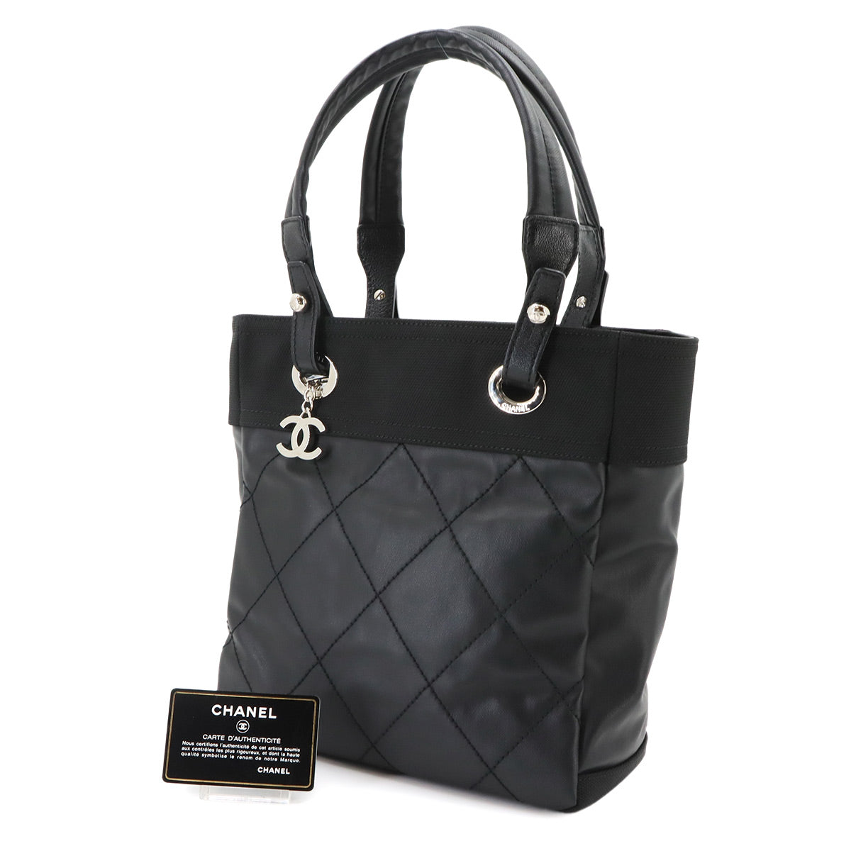 Paris Biarritz PM Tote Bag PVC Nylon Leather Black A34208 Purse