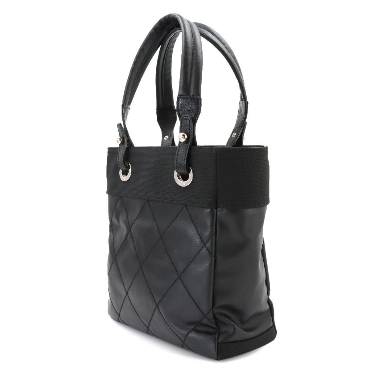 Paris Biarritz PM Tote Bag PVC Nylon Leather Black A34208 Purse