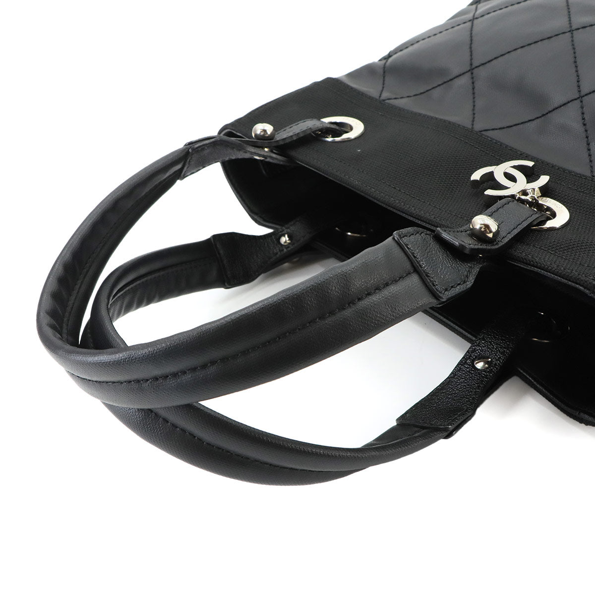 Paris Biarritz PM Tote Bag PVC Nylon Leather Black A34208 Purse