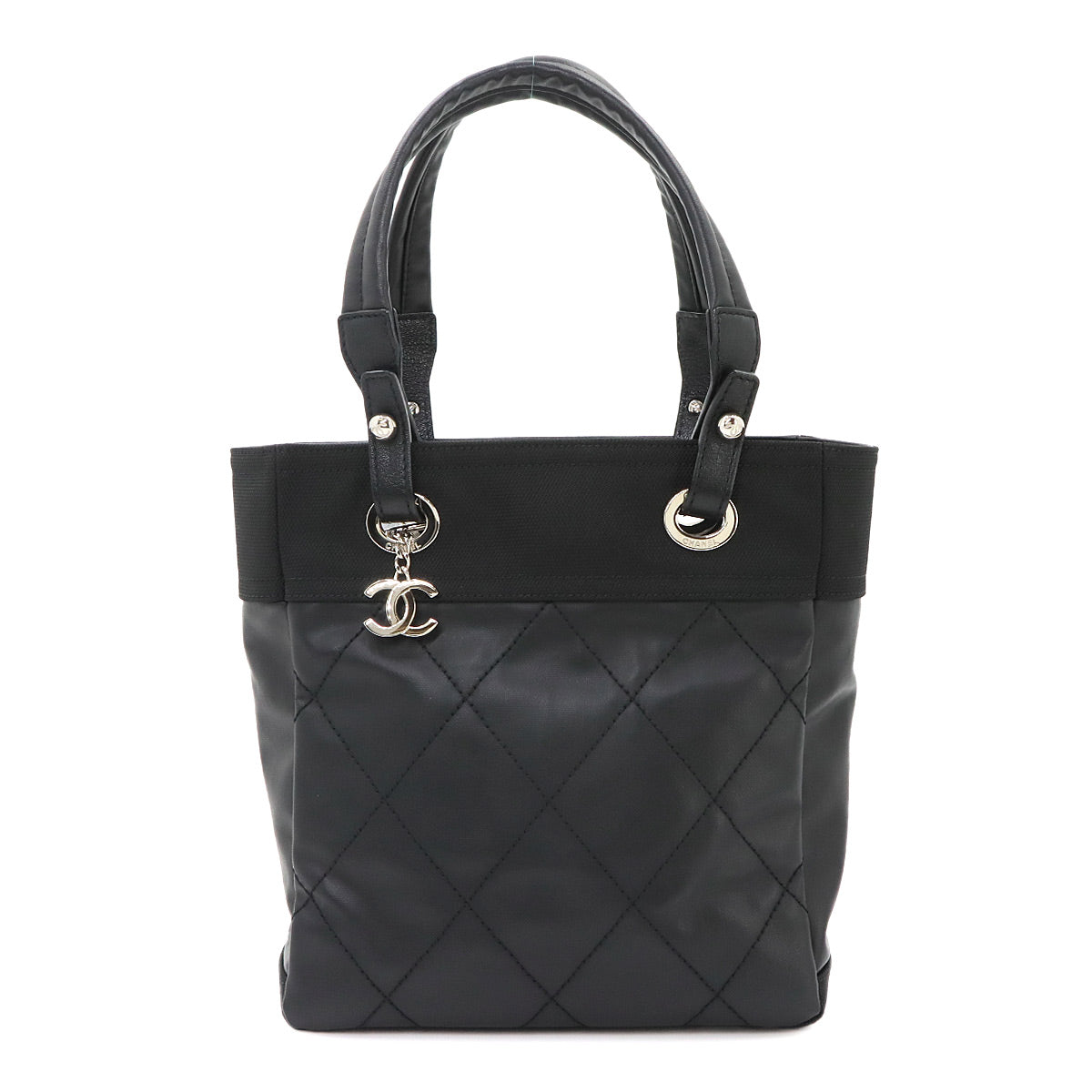 Paris Biarritz PM Tote Bag PVC Nylon Leather Black A34208 Purse