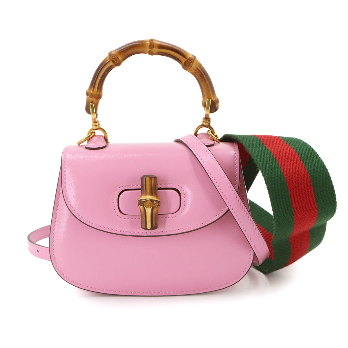 Bamboo Hand Shoulder Bag Leather Pink 686864 Purse