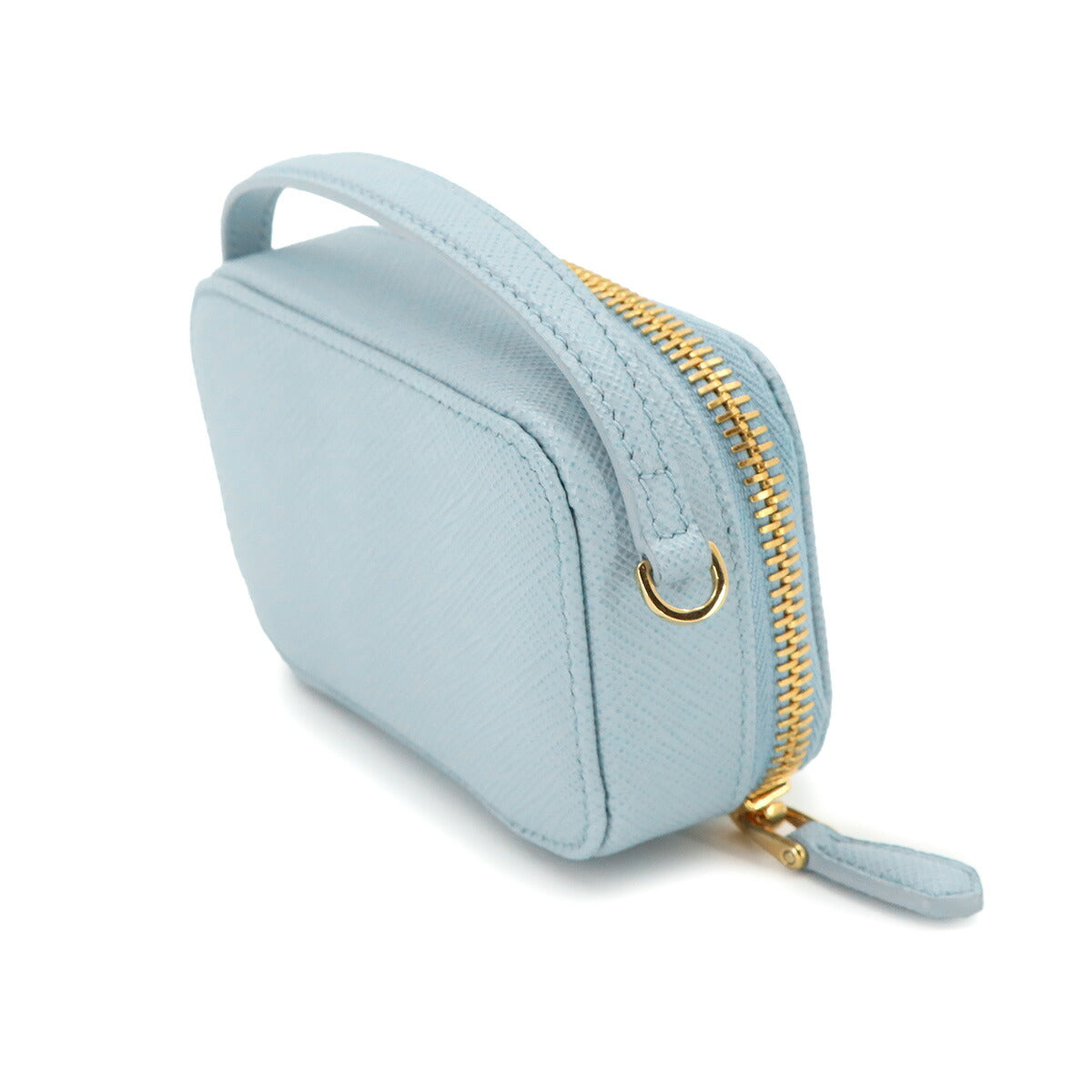 Saffiano Triangle Mini Pouch Shoulder Bag Leather Blue 1NR025