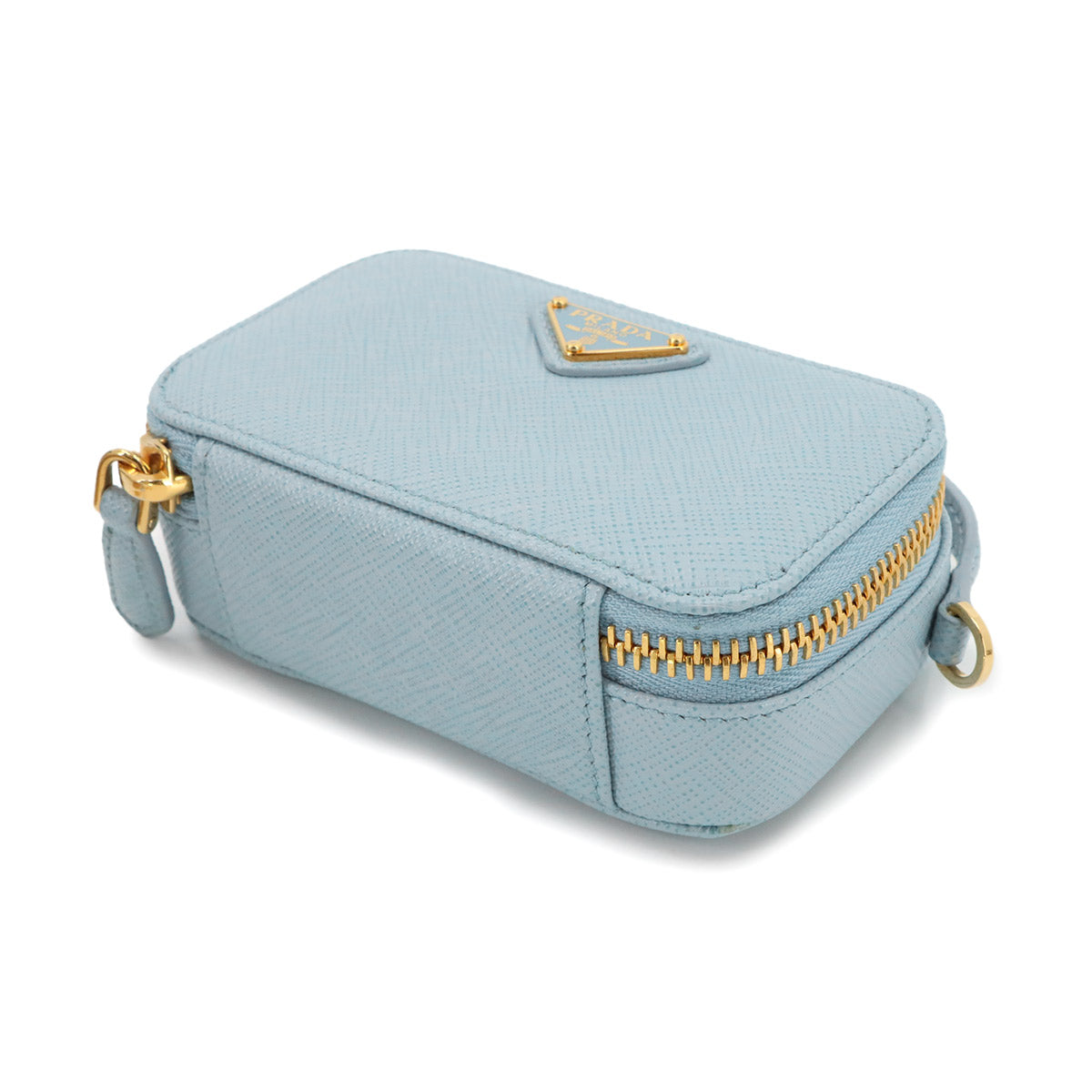 Saffiano Triangle Mini Pouch Shoulder Bag Leather Blue 1NR025