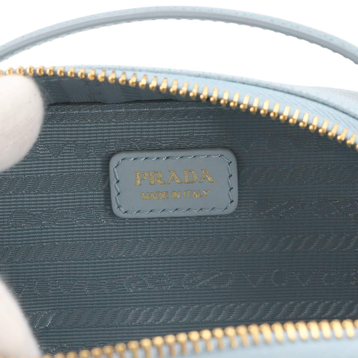 Saffiano Triangle Mini Pouch Shoulder Bag Leather Blue 1NR025