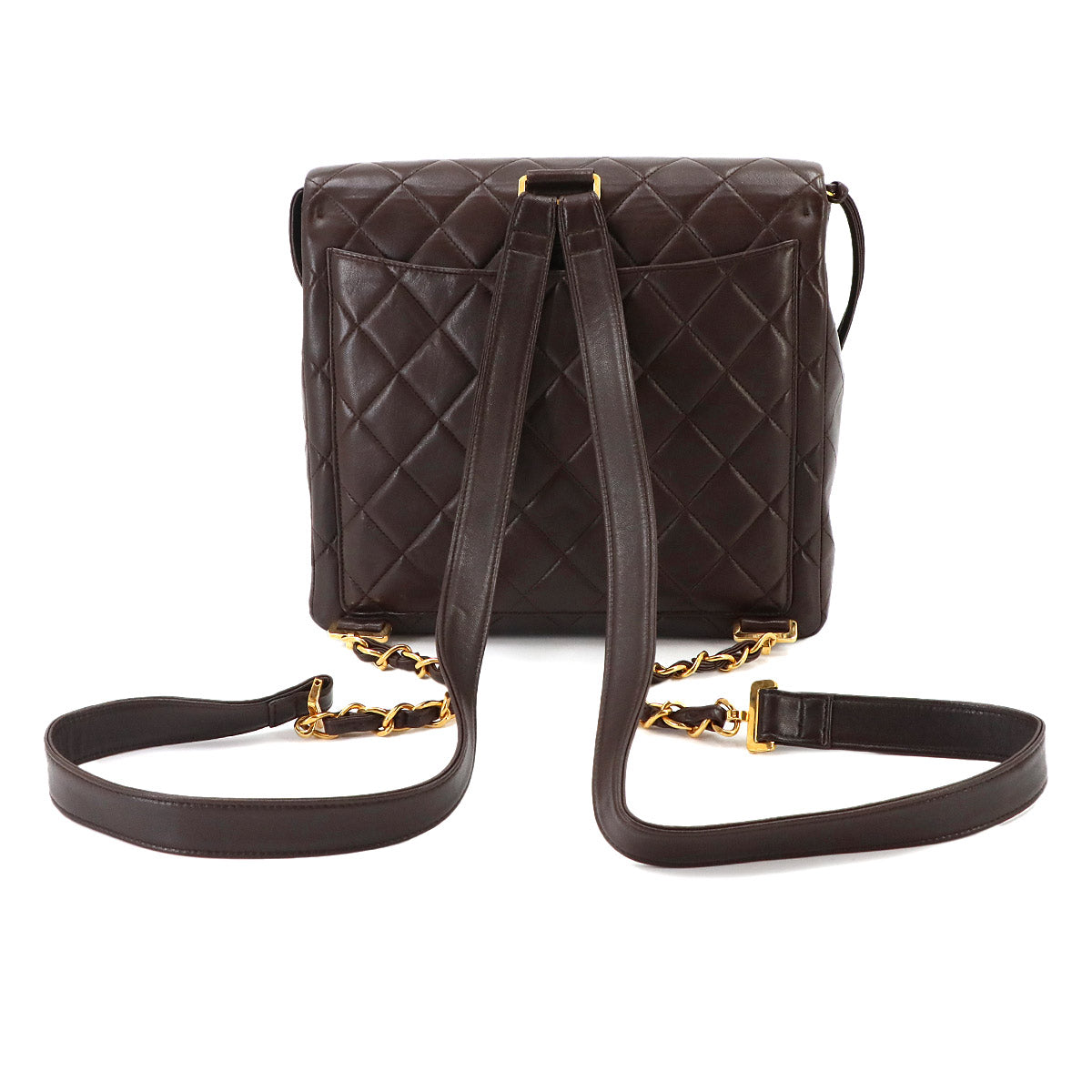 Matelasse Chain Backpack Leather Brown Purse Vintage