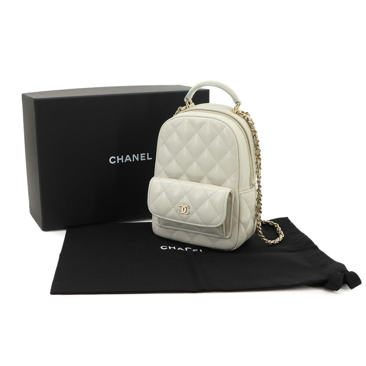 Matelasse Chain Mini Backpack Leather White AP3753