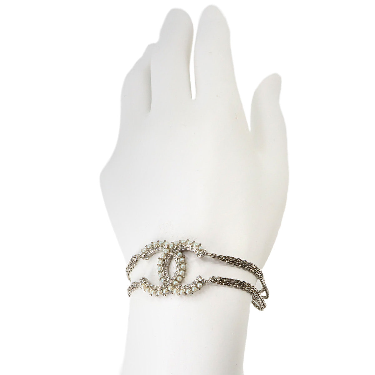 Coco Logos Faux Pearl Chain Bracelet Silver 08P Accessory