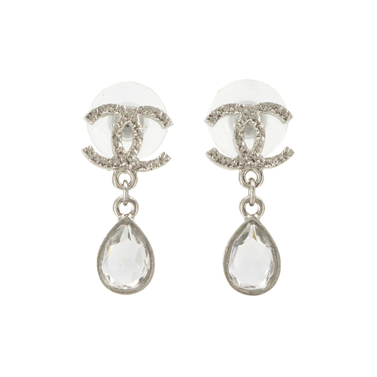 CC Logos Tear Drop Pierced Earrings Silver 15K