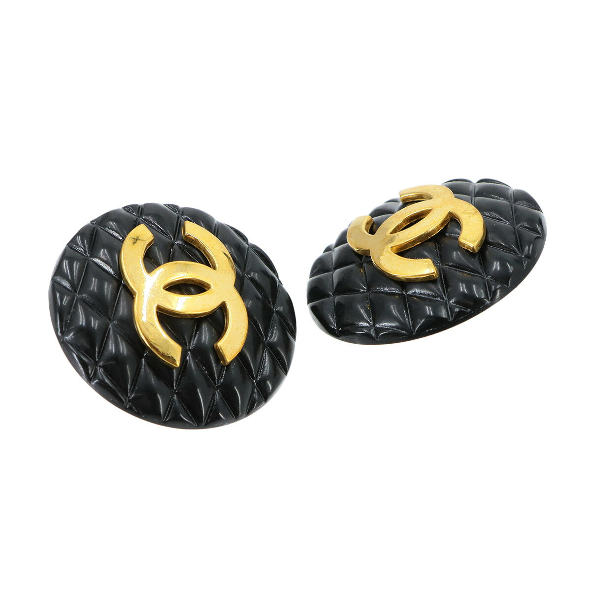 Matelasse Coco Round type Earrings Black 28 Gold Accessory