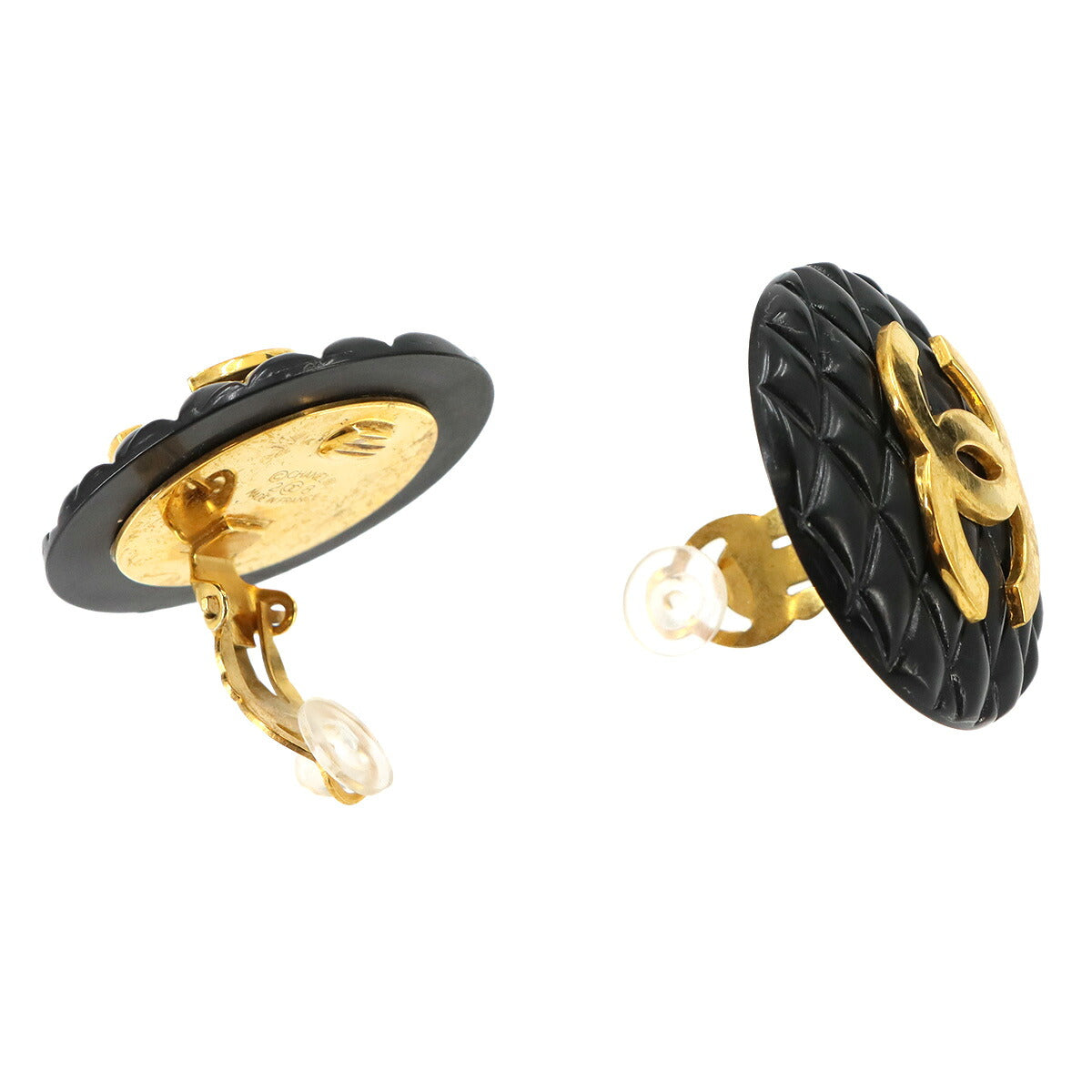Matelasse Coco Round type Earrings Black 28 Gold Accessory