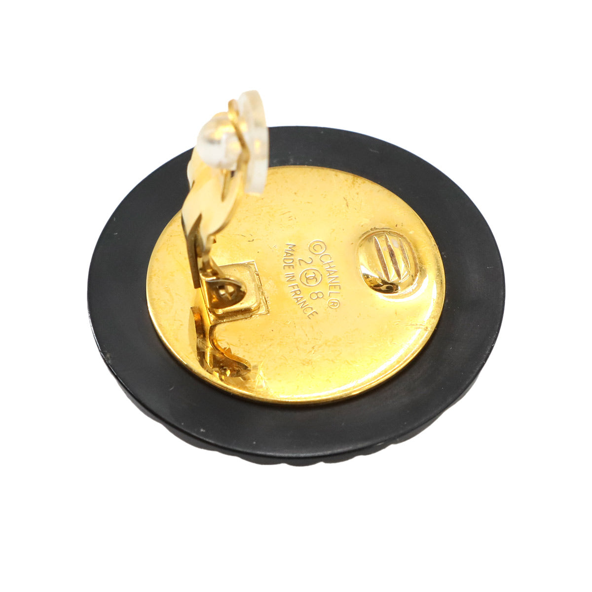 Matelasse Coco Round type Earrings Black 28 Gold Accessory
