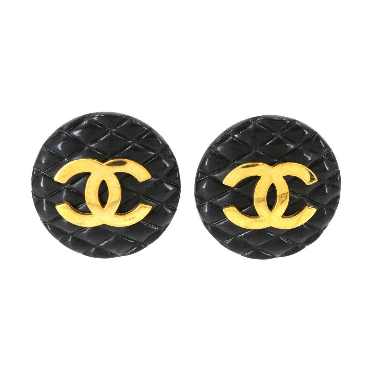 Matelasse Coco Round type Earrings Black 28 Gold Accessory