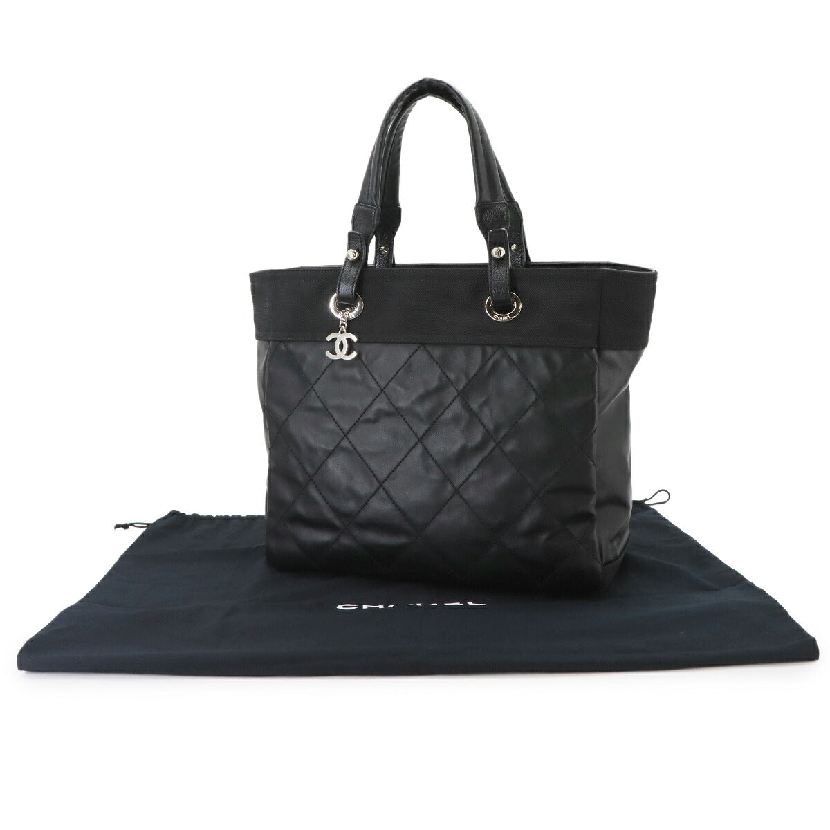 Paris Biarritz MM Tote Bag Canvas Nylon Leather Black A34209