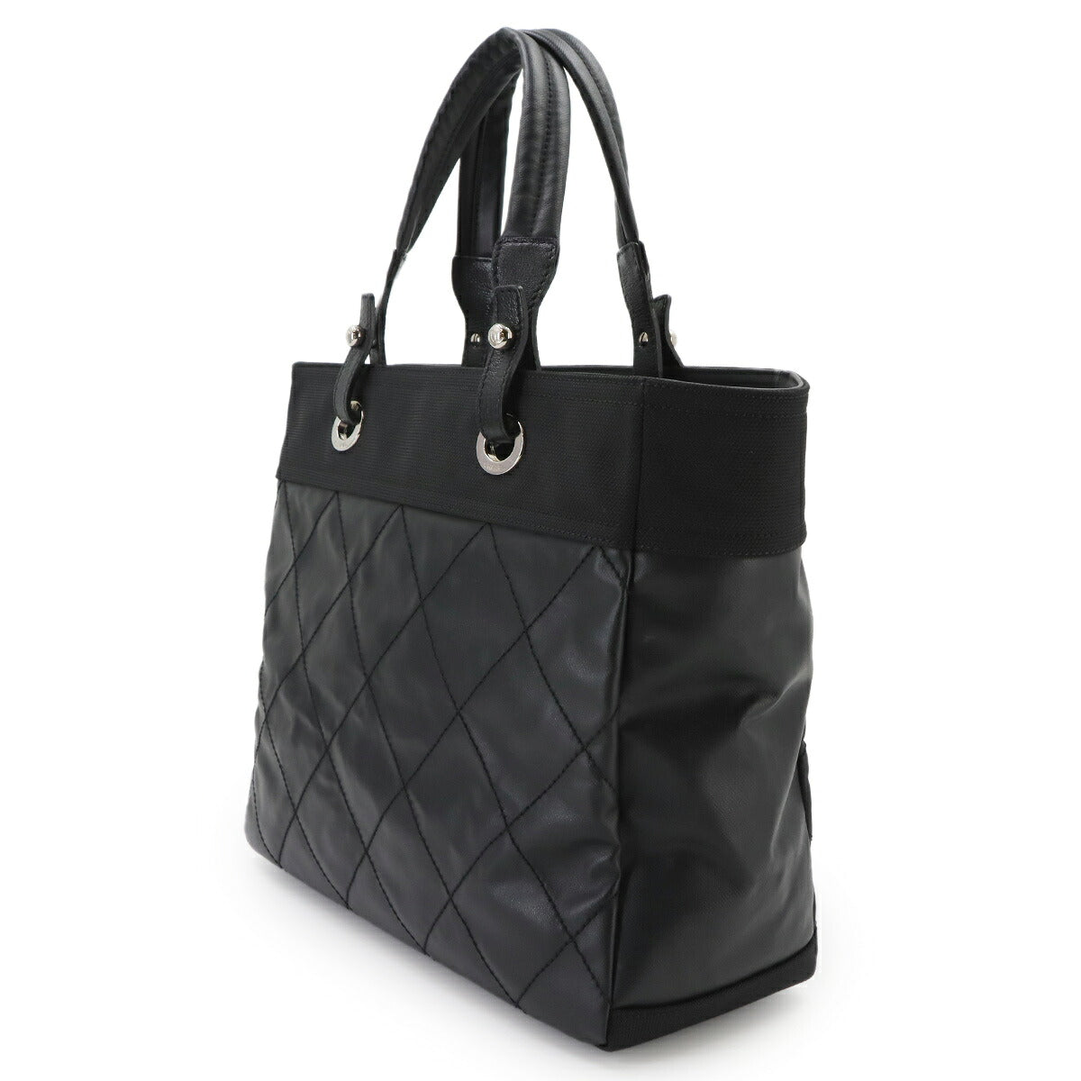 Paris Biarritz MM Tote Bag Canvas Nylon Leather Black A34209