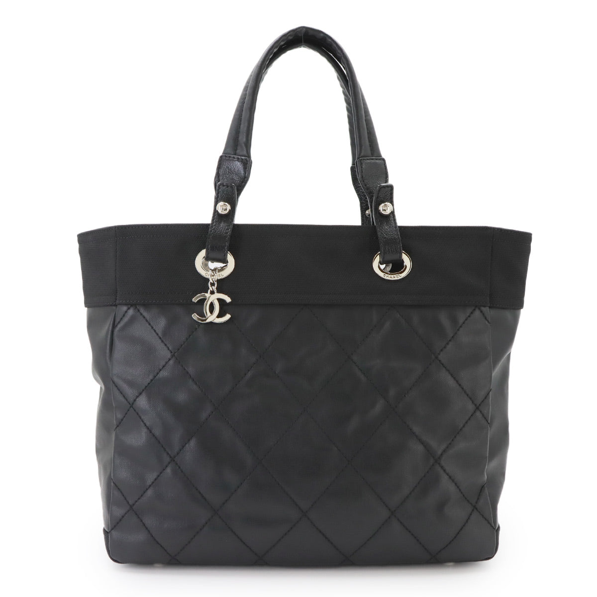 Paris Biarritz MM Tote Bag Canvas Nylon Leather Black A34209