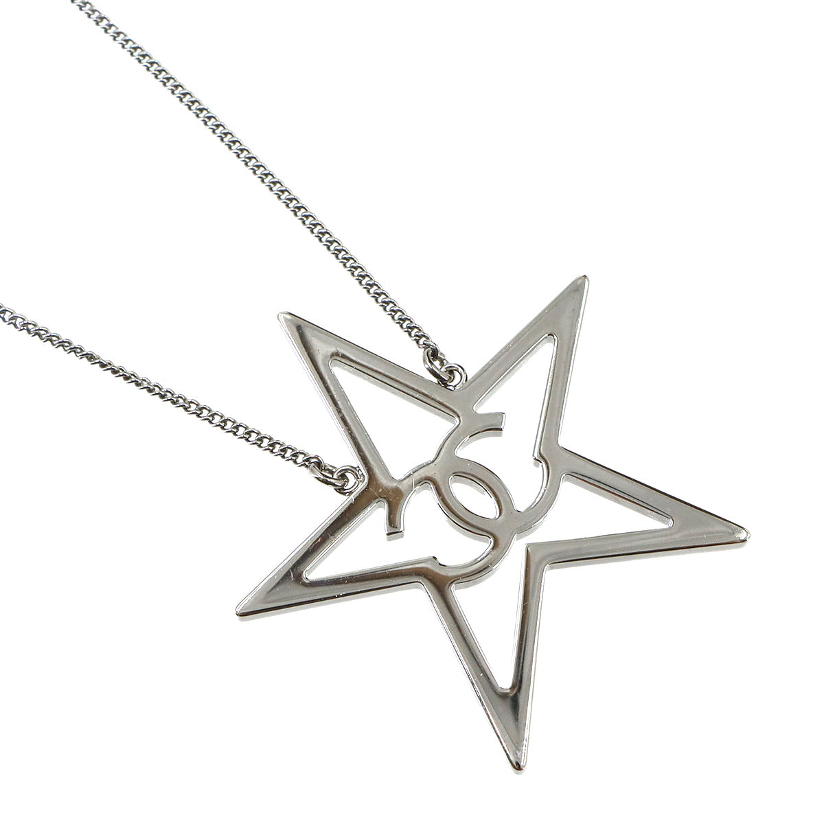 Star Motif Coco Logos Rhinestone Necklace Light Blue B17B