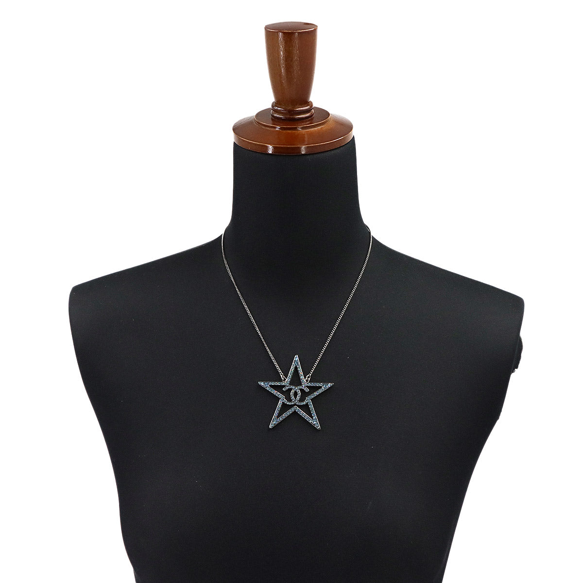 Star Motif Coco Logos Rhinestone Necklace Light Blue B17B