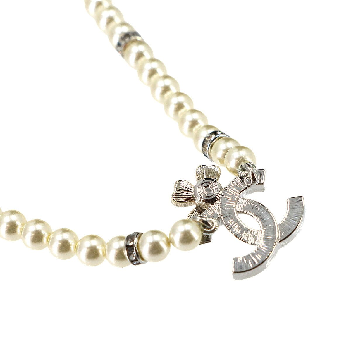 Faux Pearl Rhinestone Necklace White B24K Coco Logos Accessory