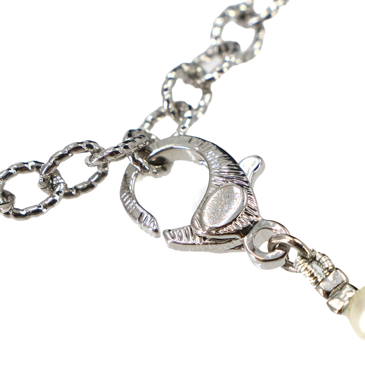 Faux Pearl Rhinestone Necklace White B24K Coco Logos Accessory