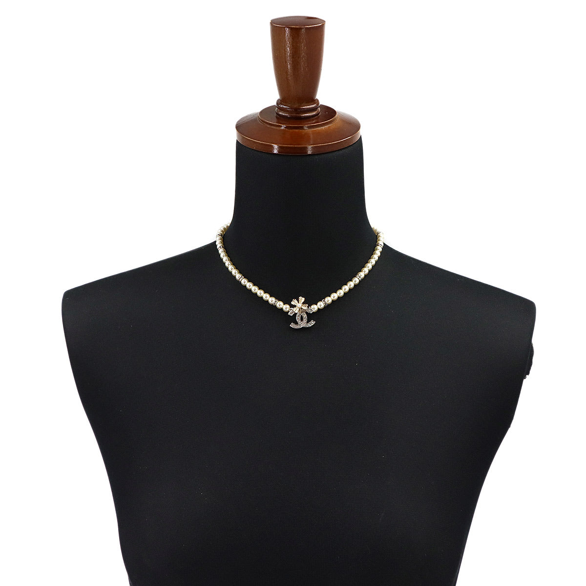 Faux Pearl Rhinestone Necklace White B24K Coco Logos Accessory