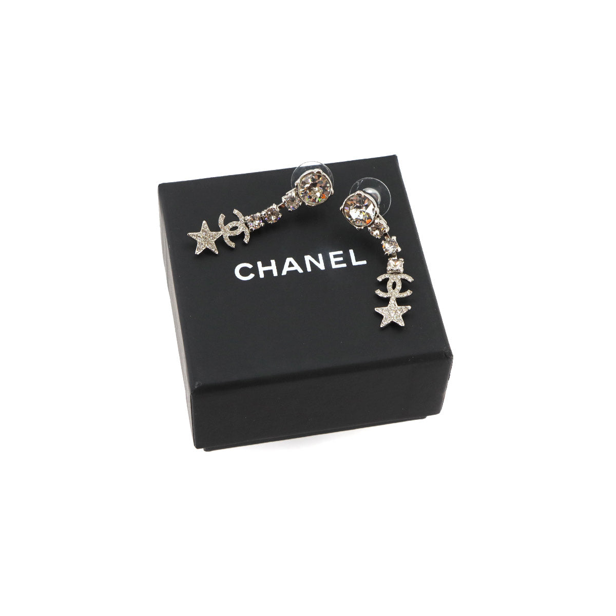 CC Logos Star Motif Swing Pierced Earrings Silver Clear