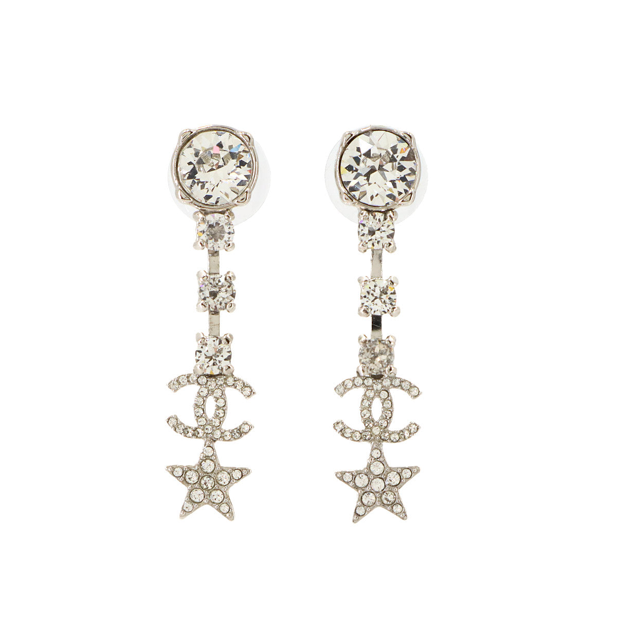 CC Logos Star Motif Swing Pierced Earrings Silver Clear