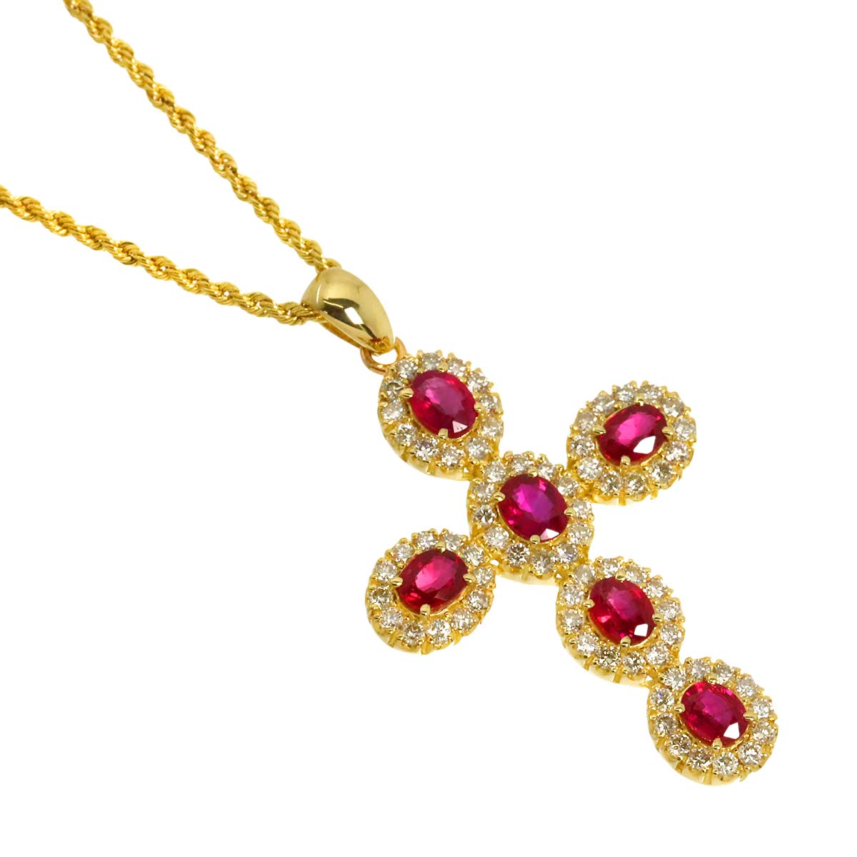 Ruby 1.78ct Diamond 1.12ct Necklace 18K 18K Yellow Gold 750