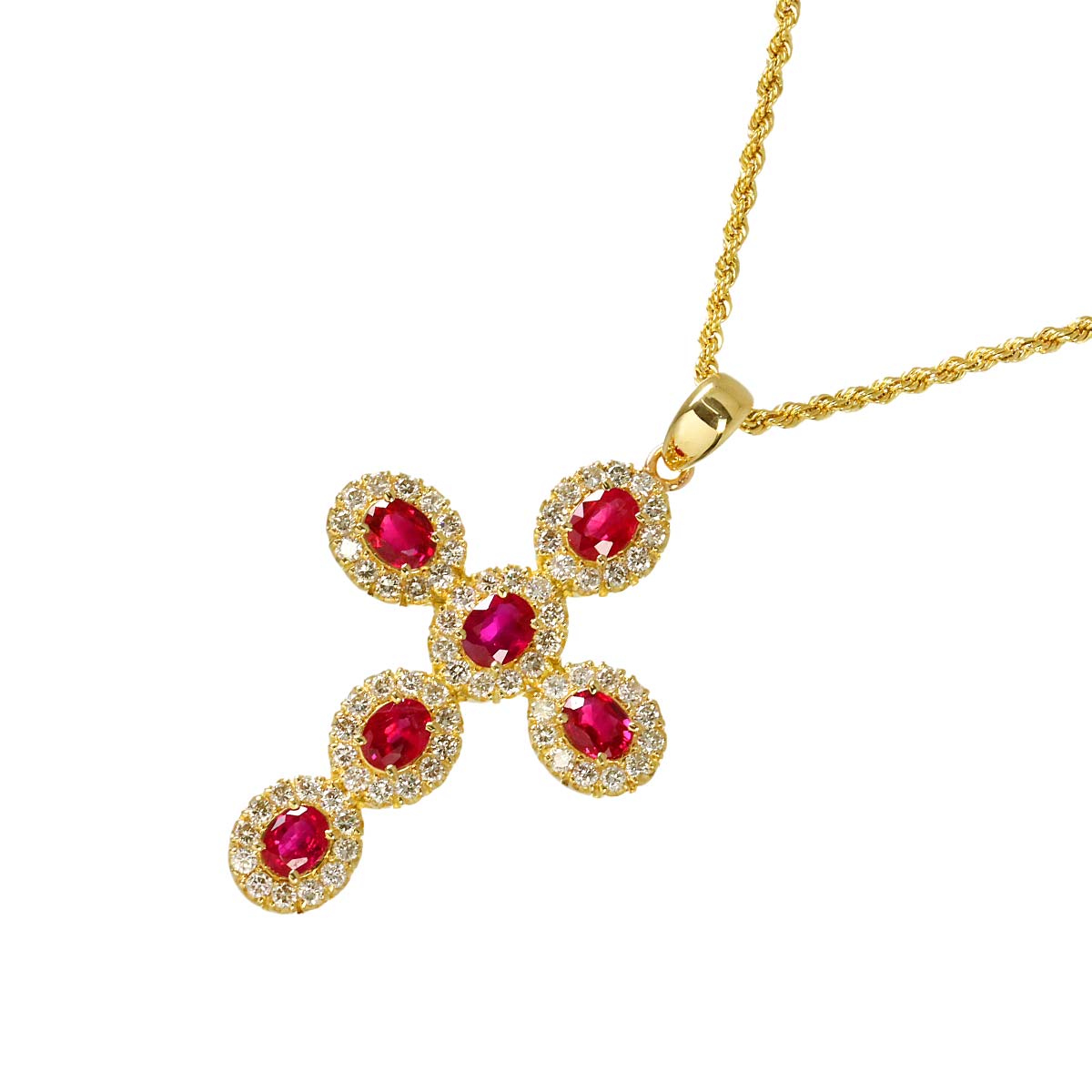 Ruby 1.78ct Diamond 1.12ct Necklace 18K 18K Yellow Gold 750