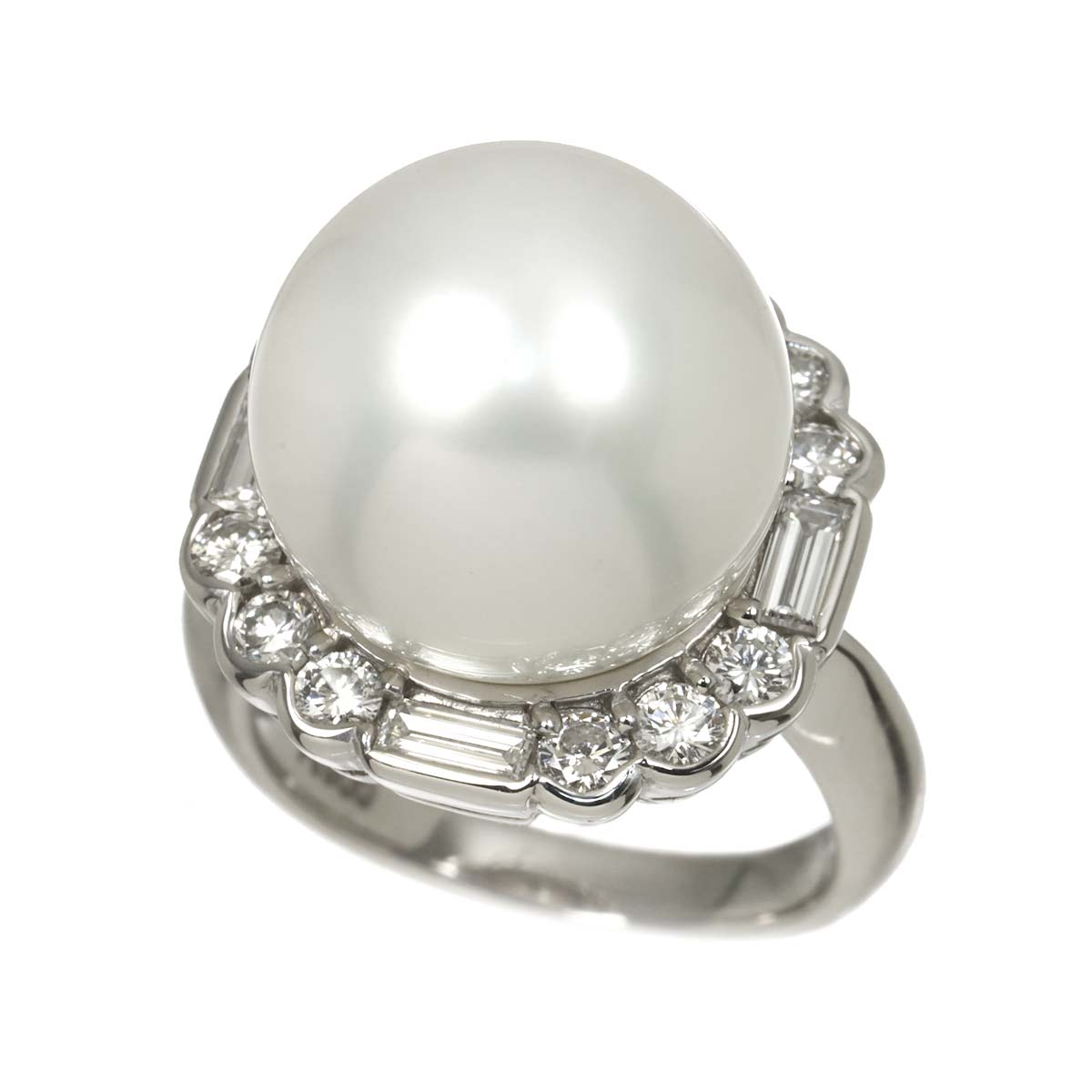 South Sea pearl 14.6mm Diamond 1.15ct Ring Pt Platinum Size6(US)
