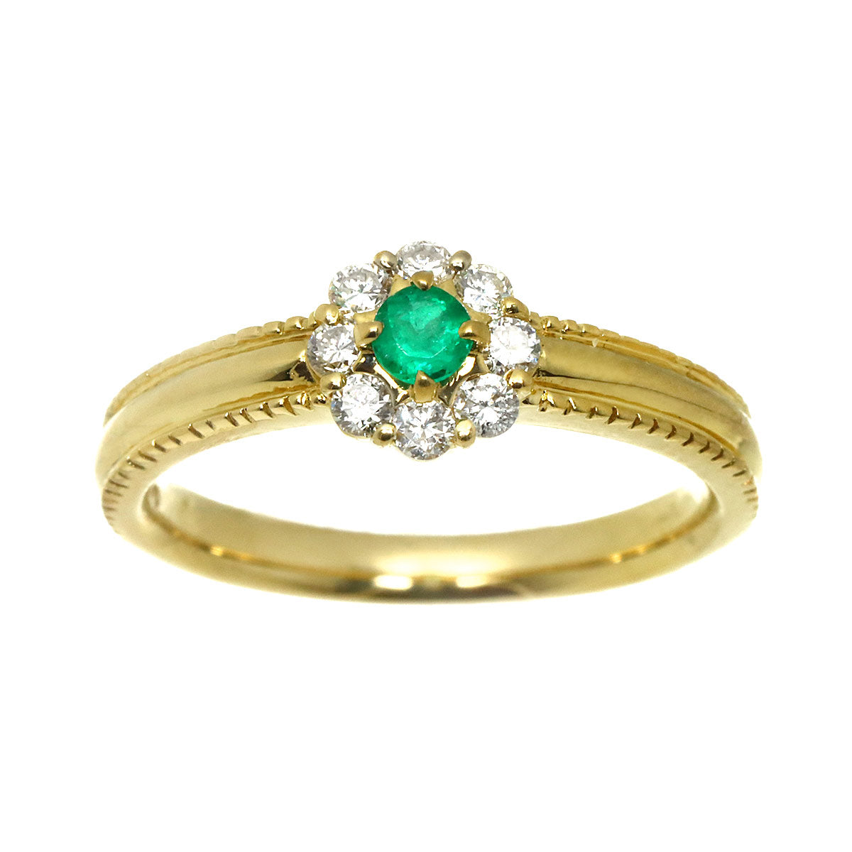 Diamond 0.18ct Emerald 0.06ct Ring K18 YG 750 size5.5-5.75(US)