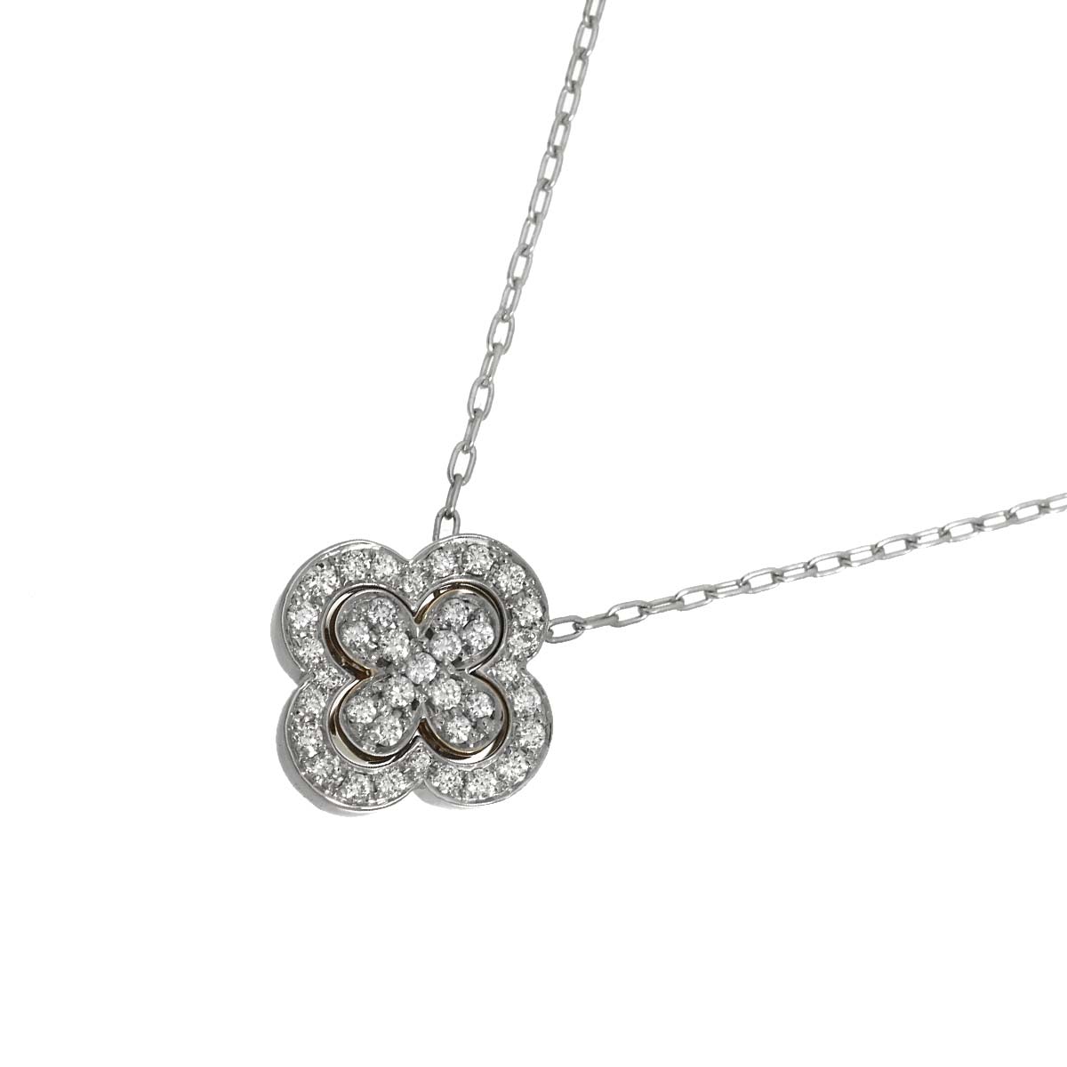 Flower Motif Diamond 0.20ct Necklace 18K WG PG 750