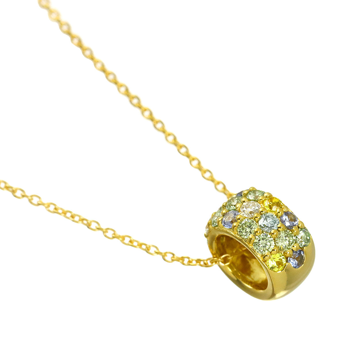 Diamond 0.03ct/0.03ct/0.15ct Sapphire Necklace 18K YG 750